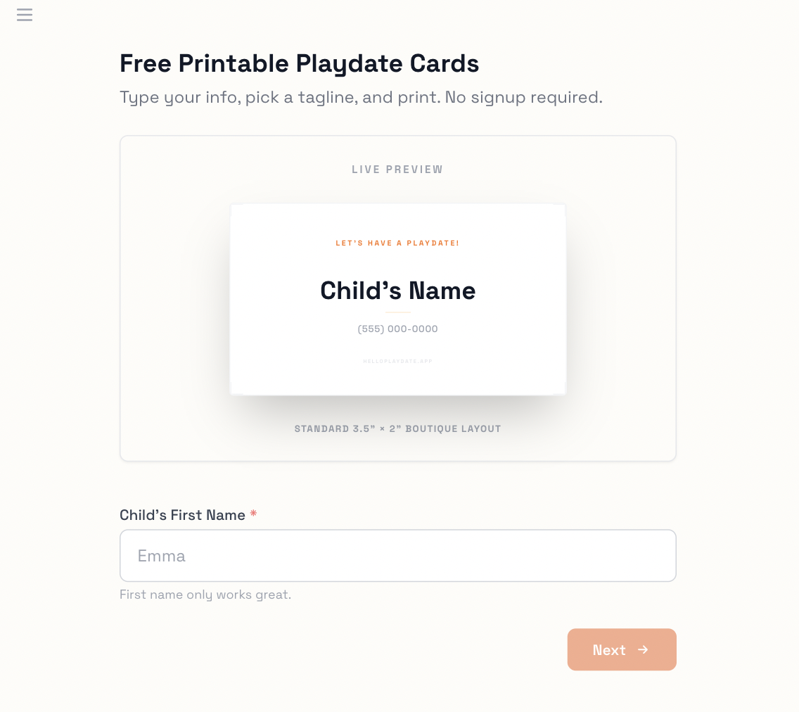 Hello Playdate free printable playdate cards tool